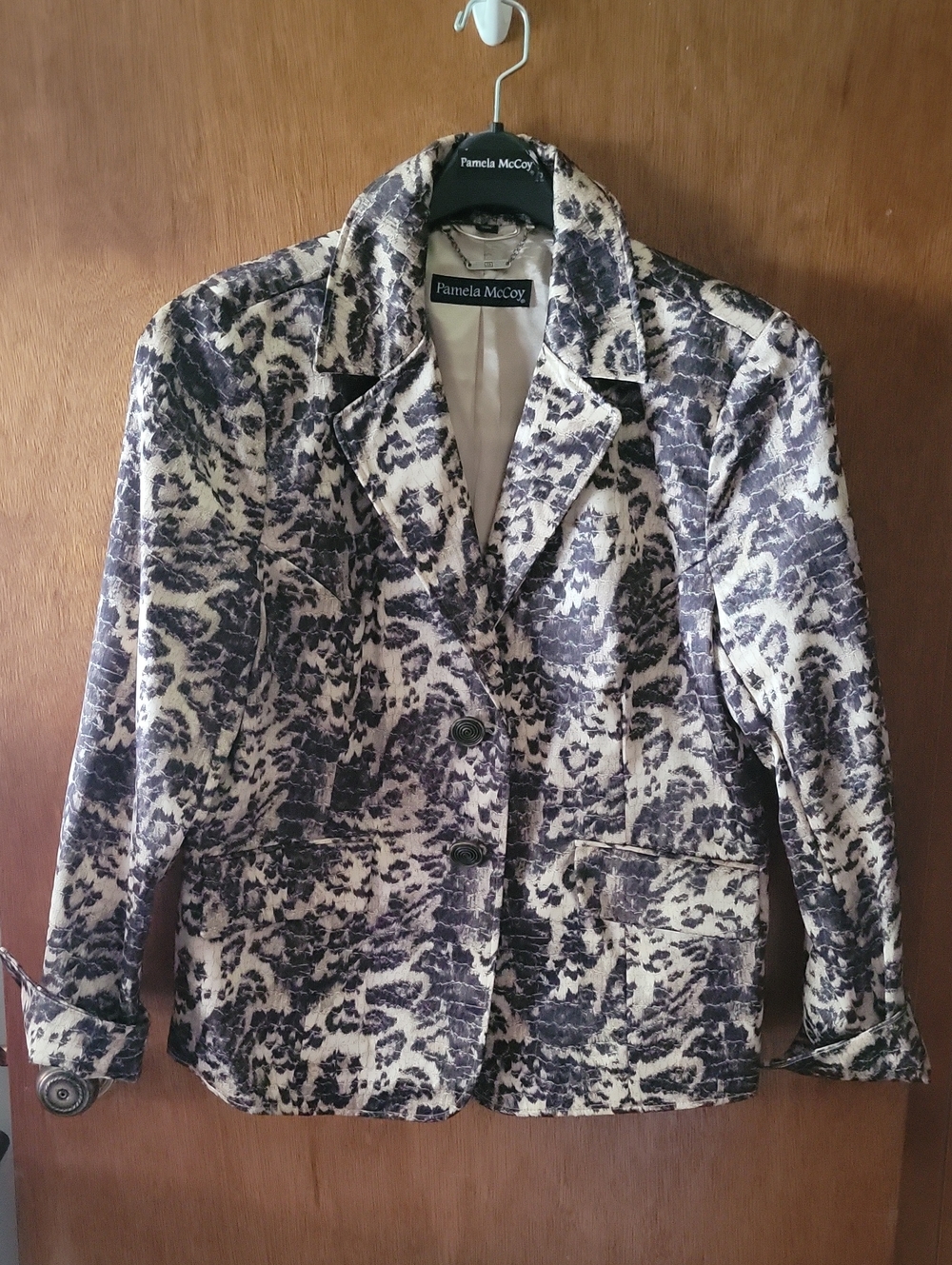 Pamela McCoy Black and Cream Printed Blazer Jacket